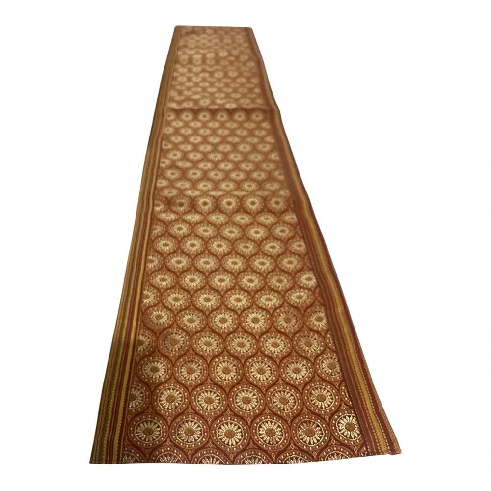 ✨Pier 1 Imports Burnt Orange & Gold Embroidered Table Runner –Elegant Boho Chic